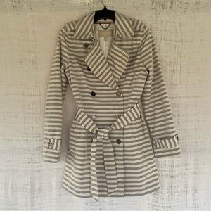 Banana Republic Gray And Ivory Striped Double Breasted Trench Coat Size S
